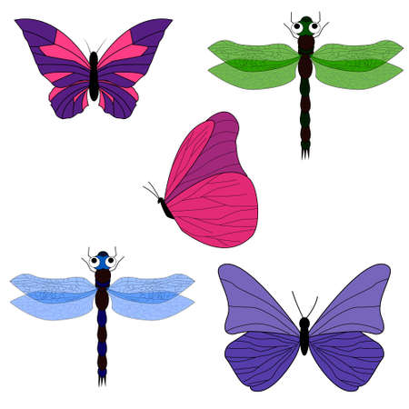 a set of butterflies and dragonflies. The vector is isolated on a white backgroundのイラスト素材