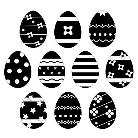 set of black and white Easter eggs, flat easter eggs. Vector on an isolated white backgroundのイラスト素材