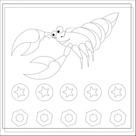 Page coloring books, handwriting practice for kids, crab. A sketch. Vector illustration isolated on a white backgroundのイラスト素材