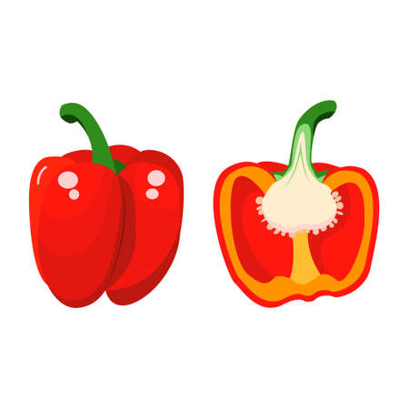 sweet red pepper whole and half. vector isolated on a white backgroundのイラスト素材