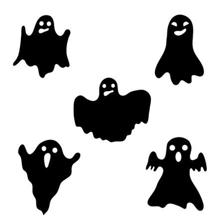set of silhouettes of ghosts, Halloween. vector isolated on white background.のイラスト素材