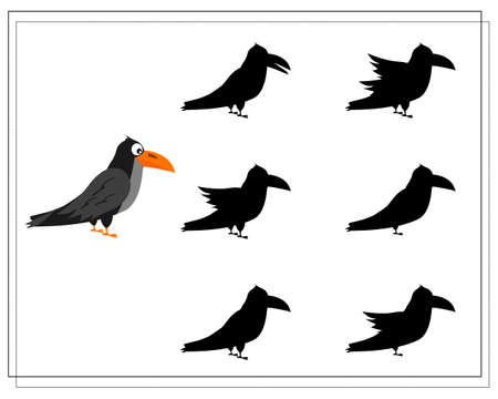 game for kids find the right crow shadow, Halloween. vector isolated on a white background.のイラスト素材