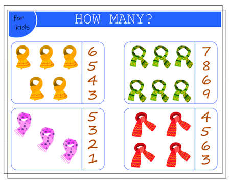 Math game for kids. worksheet, count how many caps. vector isolated on a white background.のイラスト素材