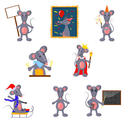 a set of cute cartoon rats, vectorのイラスト素材