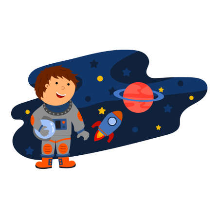 illustration of an astronaut in space, vector isolated on a white background.のイラスト素材