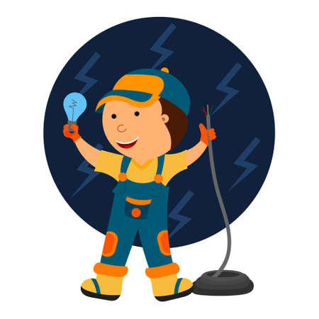 cartoon illustration of an electrician, vector isolated on a white background.のイラスト素材