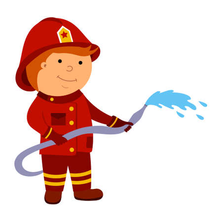 illustration of a firefighter , vector isolated on a white backgroundのイラスト素材
