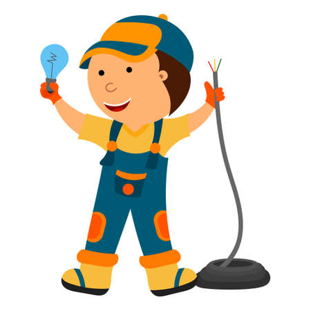 cartoon illustration of an electrician, vector isolated on a white backgroundのイラスト素材