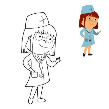 coloring book, color it according to the pattern. illustration of a medical worker, vector isolated on a white background.のイラスト素材