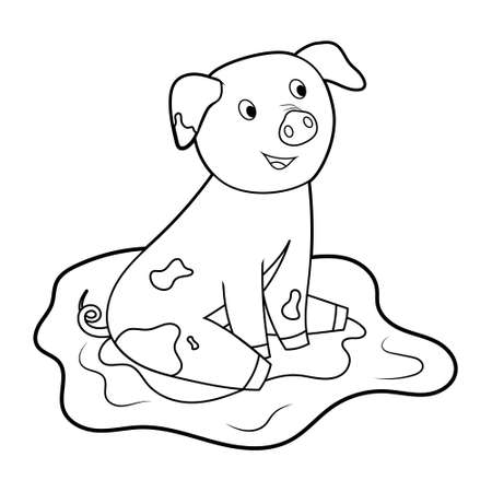 Coloring book for kids, pig. Vector isolated on a white backgroundのイラスト素材