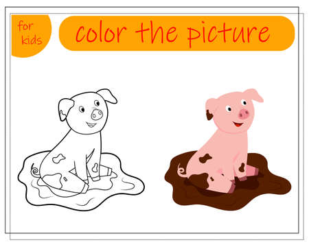 Coloring book for kids, color in the pattern of pigs. Vector isolated on a white backgroundのイラスト素材