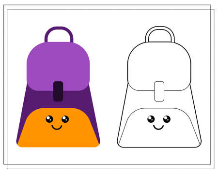 Coloring book for kids. Color a cute cartoon school backpack based on the pattern. Vector isolated on a white background.のイラスト素材