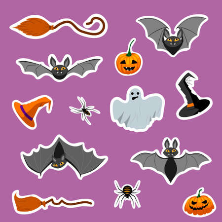 A set of Halloween stickers, icons, scrapbooking items. Happy Halloween set. Stickers for cutting out.のイラスト素材