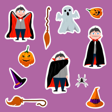 A set of Halloween stickers, icons, scrapbooking items. Happy Halloween set. Stickers for cutting out.のイラスト素材