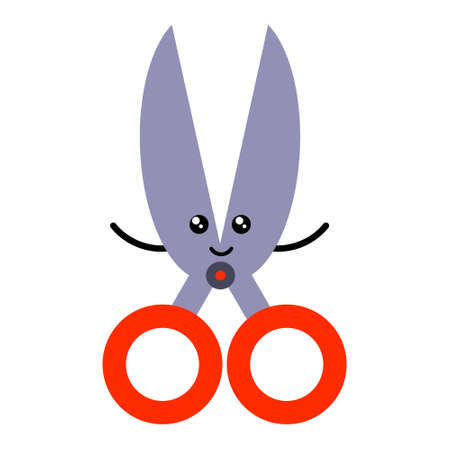 Cute cartoon kawaii scissors, vector isolated on white backgroundのイラスト素材