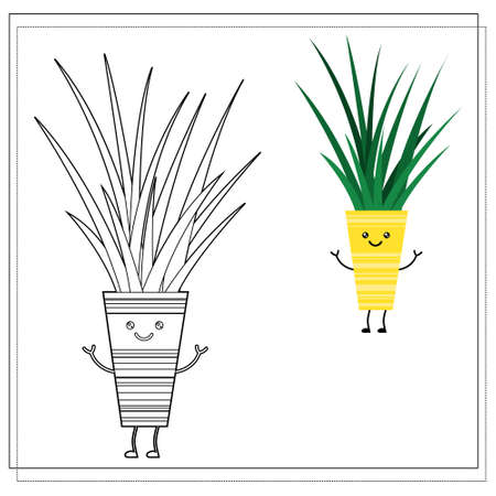 Coloring book for children. Paint a cute cartoon flower in a pot based on the drawing.のイラスト素材