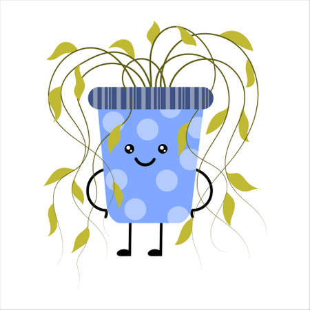 Cute cartoon kawaii plant in a pot. Vector isolated on a white background.のイラスト素材