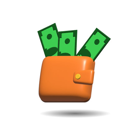 A money wallet with green paper dollars. Realistic 3D design in cartoon style. 3d renderの写真素材