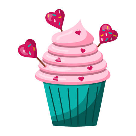 Illustration of a cupcake with cream, vector illustration on a white backgroundのイラスト素材