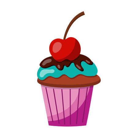 Illustration of a cupcake with cream, vector illustration on a white background