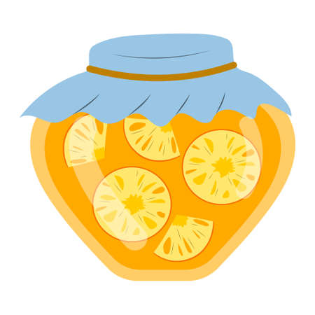 Jar of pineapple jam in cartoon style, vector isolated on a white backgroundのイラスト素材