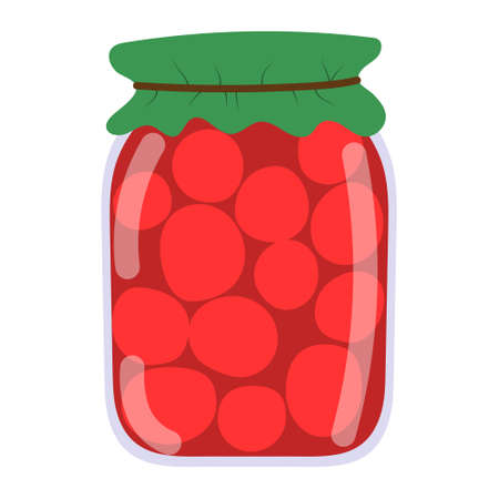 Jar of pickled tomatoes in cartoon style, vector isolated on a white backgroundのイラスト素材