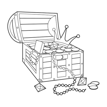 Coloring book for kids, a treasure chest. Vector isolated on a white backgroundのイラスト素材