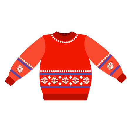 A red sweater with a white pattern. Vector isolated on a white backgroundのイラスト素材