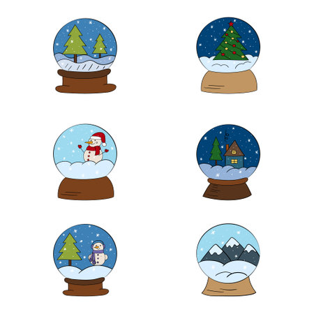 Set of snowballs, vector doodle illustration.のイラスト素材