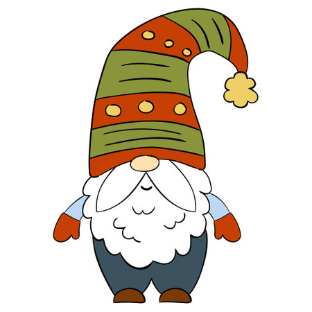 Cartoon Christmas gnome. Vector illustration of cute dwarfs on a white background.のイラスト素材