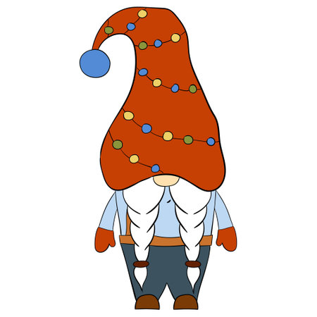 Cartoon Christmas gnome. Vector illustration of cute dwarfs on a white background.のイラスト素材