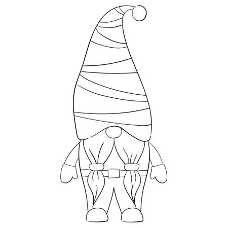 Cartoon Christmas gnome for coloring books. Linear design for children's coloring books.のイラスト素材