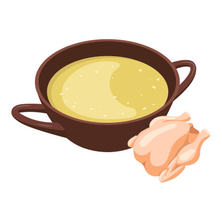 chicken soup or broth. Vector illustration on a white backgroundのイラスト素材