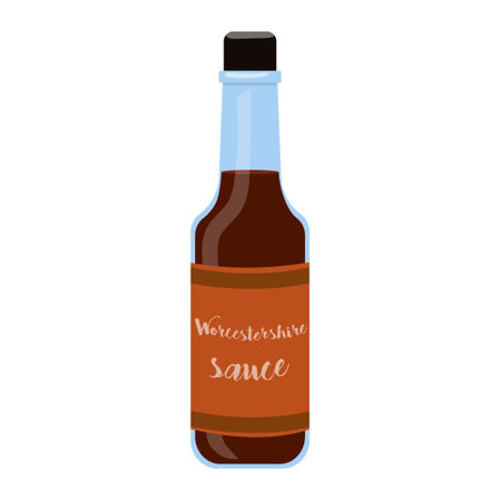A bottle of Worcestershire sauce. Vector illustration on a white backgroundのイラスト素材