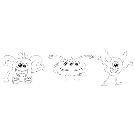 Connect the Dots, educational game for kids, cartoon monsters, aliens.のイラスト素材