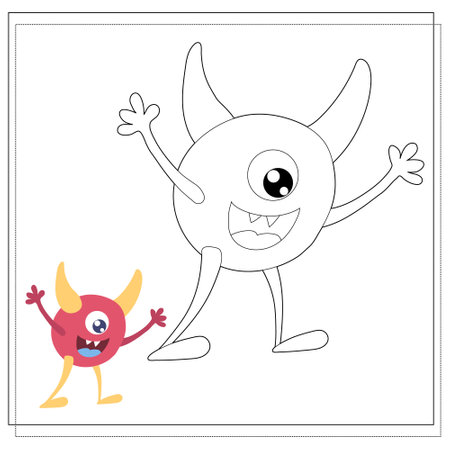 Coloring book for kids, cartoon monsters, aliens. Vector illustration on a white backgroundのイラスト素材