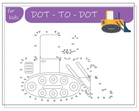 A game with numbers, an educational game from point to point for children, cartoon cars. Vector illustration on a white background.のイラスト素材
