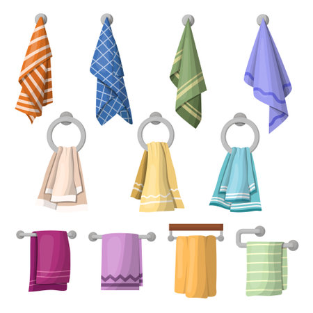 A set of hand towels, kitchen towels. Vector illustrationのイラスト素材