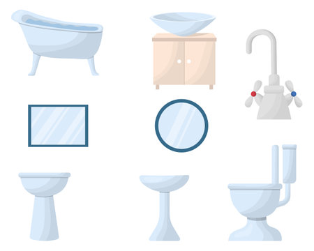 BATHROOM SET washbasin, toilet and mirror. vector illustrationのイラスト素材