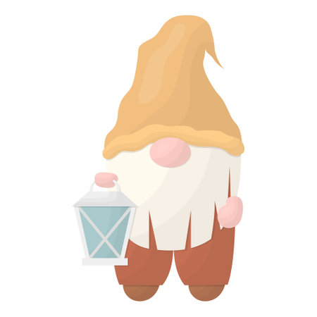 A garden gnome with a flashlight in his hands. Vector illustration on a white backgroundのイラスト素材