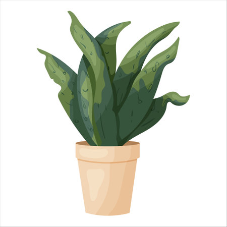 Vector illustration of a potted houseplant with leaves.のイラスト素材
