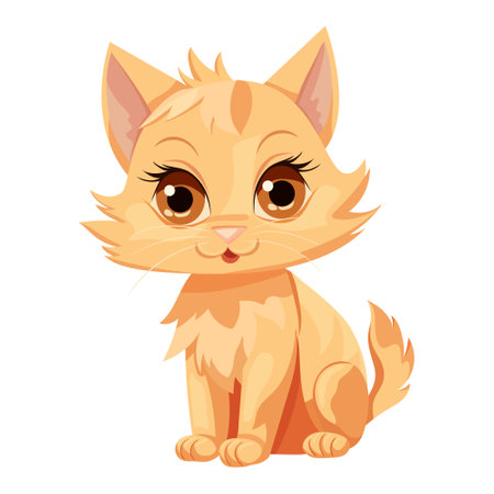 illustration of a funny red kitten sitting smiling on a white backgroundのイラスト素材