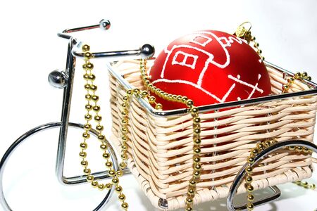 christmas decoratioò red ball with  ornament and bicycleの写真素材