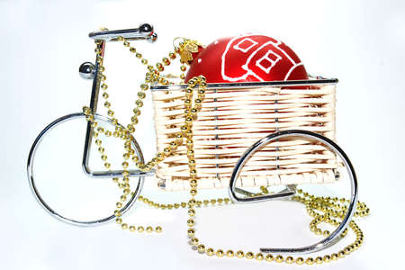 christmas decoratioò red ball with  ornament and bicycleの写真素材