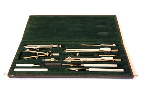 Professional case of drawing instruments on whiteの写真素材