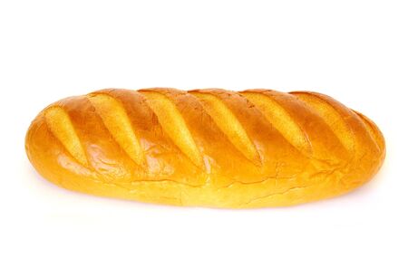 Fresh-baked long loaf on a white backgroundの写真素材