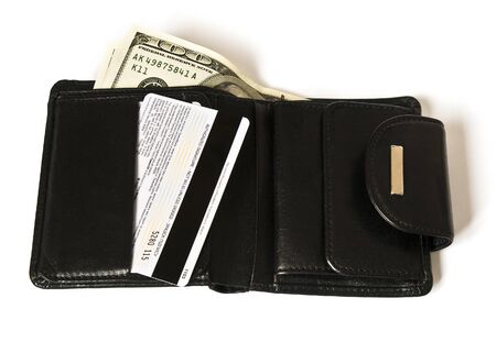 Black billfold with dollars isolated on white