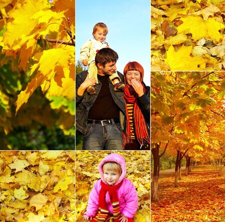 Autumn collage. Family and bright natureの写真素材