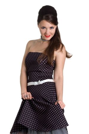 Beautyful girl in retro dress on a white backgroundの写真素材