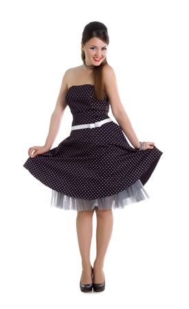 Beautyful girl in retro dress on a white backgroundの写真素材